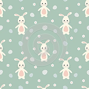 Cute cartoon easter bunny rabbit with eggs seamless pattern background illustration