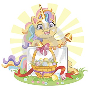 Cute cartoon Easter unicorn vector illustration
