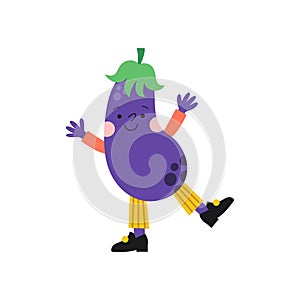 Cute cartoon eggplant illustration on a white background