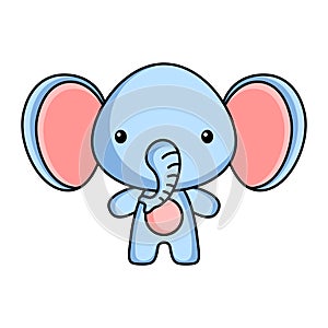 Cute cartoon elephant logo template on white background. Mascot animal character design of album, scrapbook, greeting card,