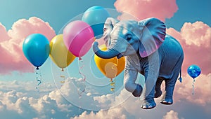 Cute cartoon elephantwith balloons colorful surprise celebration