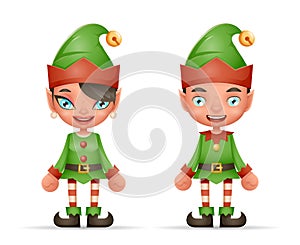 Cute Cartoon Elf Boy And Girl Characters Christmas Santa Teen Icons New Year Holiday 3d Realistic Design Vector