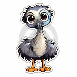 Cute Cartoon Emu Sticker - Dark Silver And Dark Azure Style