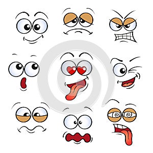 Cute cartoon faces with different emotions. Emoticons