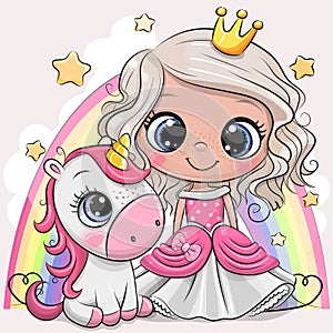 Cute Cartoon fairy tale Princess and Unicorn photo
