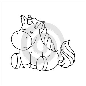 Cute cartoon fairytale unicorn - coloring page for kids