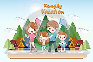 Cute cartoon family travel