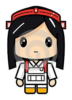 Cute cartoon firefighter girl, Asian female character in uniform. Child-friendly profession theme for education vector