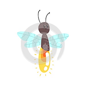 Cute cartoon firefly character vector Illustration