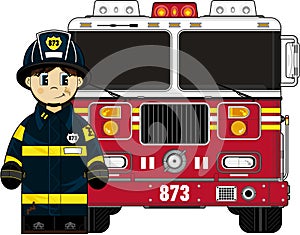 Cute Cartoon Fireman - Firefighter