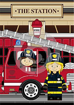 Cute Cartoon Fireman - Firefighter