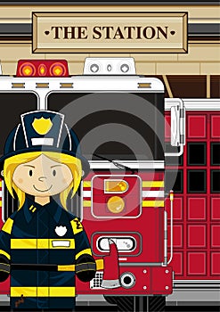 Cute Cartoon Fireman - Firefighter