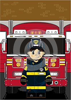 Cute Cartoon Fireman - Firefighter