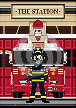 Cute Cartoon Fireman - Firefighter