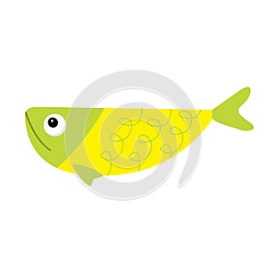 Cute cartoon fish icon set. Isolated. Baby kids collection. Colorful green yellow aquarium animal. White background. Flat design