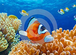 Cute cartoon fish swimming under the sea