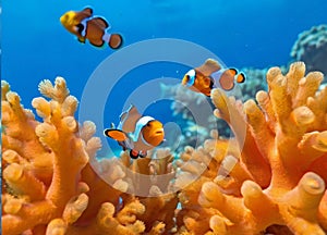 Cute cartoon fish swimming under the sea