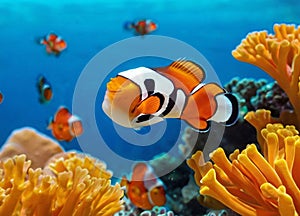 Cute cartoon fish swimming under the sea