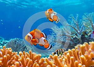 Cute cartoon fish swimming under the sea