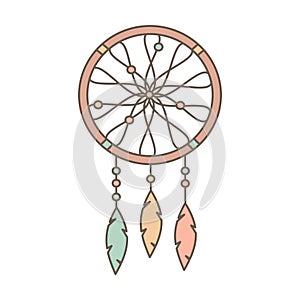 Cute cartoon flat vector native american indian dream catcher isolated on white background