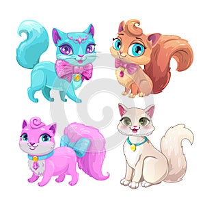 Cute cartoon fluffy cats set.