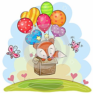 Cute Cartoon Fox with balloons