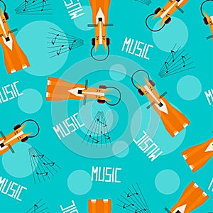 Cute cartoon fox enjoys music in headphones. Seamless patternl