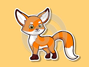 Cute cartoon fox sticker mascot animal character. Vector art illustration