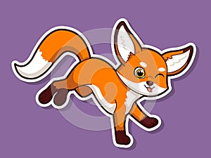 Cute cartoon fox sticker mascot animal character. Vector art illustration