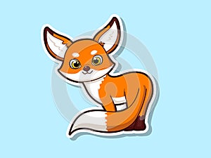 Cute cartoon fox sticker mascot animal character. Vector art illustration