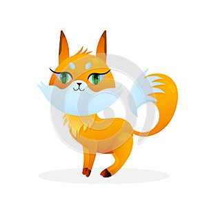 Cute cartoon fox on white background. For nature concepts, children s books illustrating, printing materials Vector