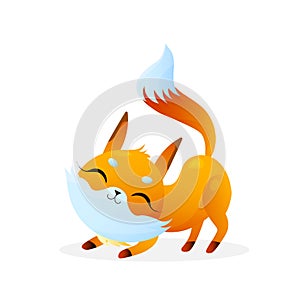 Cute cartoon fox on white background. For nature concepts, children s books illustrating, printing materials Vector