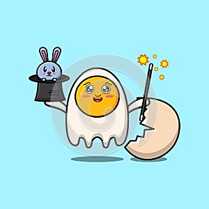 cute cartoon fried eggs magician with bunny