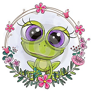 Cute cartoon Frog with a flower wreath