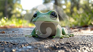 Cute cartoon frog in a forest setting