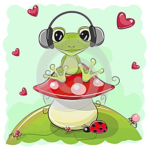 Cute cartoon Frog with headphones