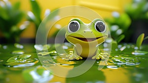 Cute cartoon frog on lily pads