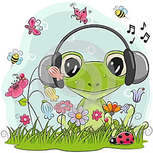 Cute Cartoon Frog on a meadow