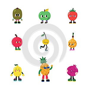 Cute cartoon fruits set, part 1. Funny colorful characters.