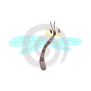 Cute cartoon funny dragonfly character vector Illustration