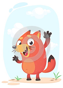 Cute cartoon funny fox mascot amusing and excited. Vector illustration