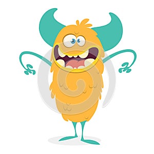 Cute cartoon furry colorful monster. Vector illustration.