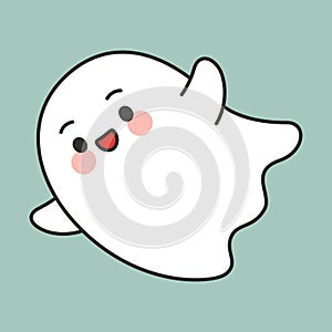 Cute Cartoon Ghost Waving with Happy Smile
