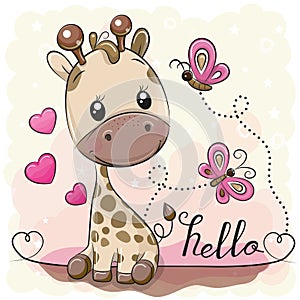 Cute Cartoon Giraffe and butterflies