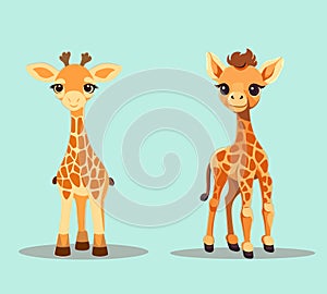 Cute cartoon giraffe vector illustration isolated on sky background