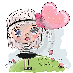 Cute Cartoon Girl with a balloon