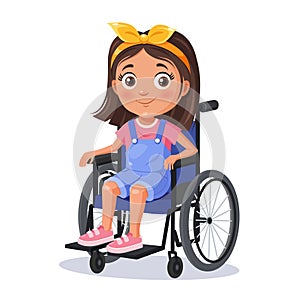 Cute cartoon girl character on wheelchair