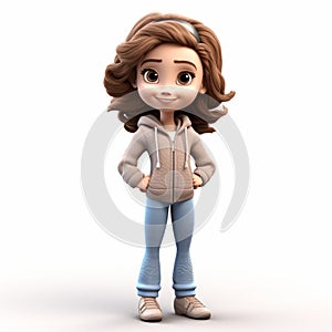 Cute Cartoon Girl Clipart: Elizabeth With Brown Hair And Jacket