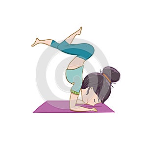 Cute cartoon girl doing yoga