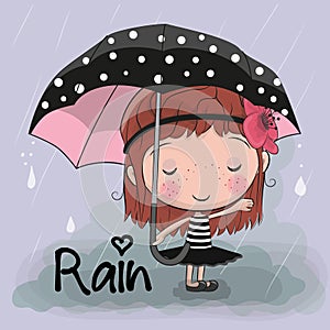Cute cartoon girl girl with an umbrella